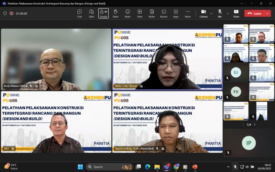 Teams meeting penutupan pelatihan pelaksanaan konstruksi terintegrasi rancang dan bangun